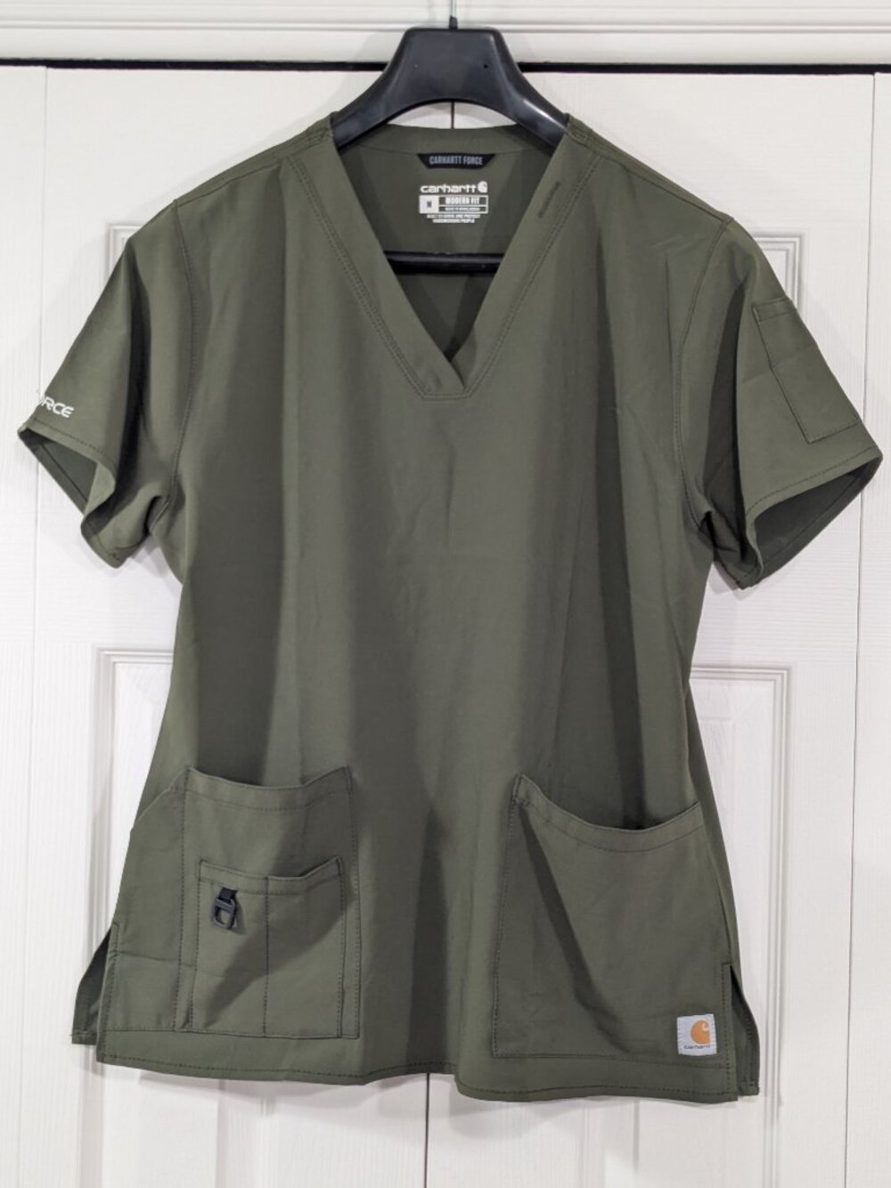 Carhartt Force Modern Fit Olive Green Scrub Top - V-neck